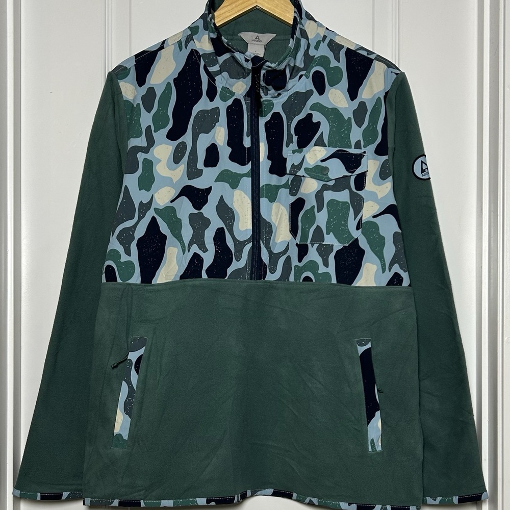 Ascend Green Blue Camouflage Long Sleeve 1/2 Zip Fleece Pullover Gorpcore Style